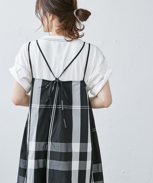 PUAL CE CIN(ピュアルセシン)の「【Du noir】WEB限定カラーあり/ダブルストラップ ビッグチェックキャミワンピース(ワンピース・レディース・ブラック系/ベージュ系/ネイビー×ホワイト/イエロー×グリーン・FREE)」の11枚目の写真