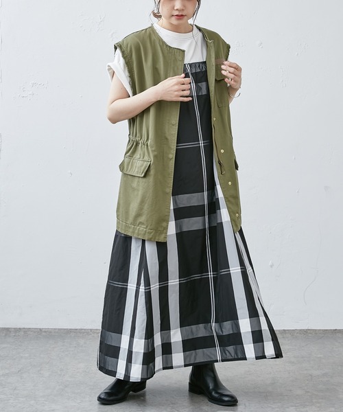 PUAL CE CIN(ピュアルセシン)の「【Du noir】WEB限定カラーあり/ダブルストラップ ビッグチェックキャミワンピース(ワンピース・レディース・ブラック系/ベージュ系/ネイビー×ホワイト/イエロー×グリーン・FREE)」の7枚目の写真