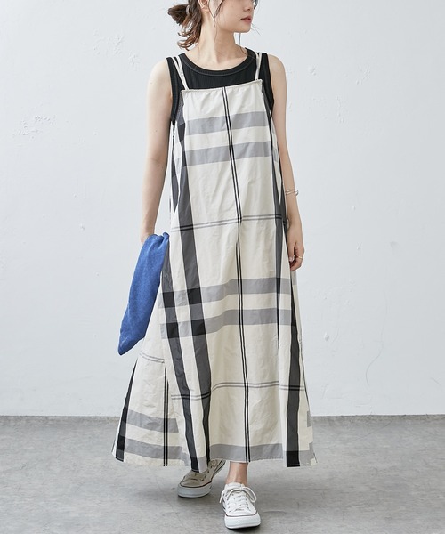 PUAL CE CIN(ピュアルセシン)の「【Du noir】WEB限定カラーあり/ダブルストラップ ビッグチェックキャミワンピース(ワンピース・レディース・ブラック系/ベージュ系/ネイビー×ホワイト/イエロー×グリーン・FREE)」の17枚目の写真