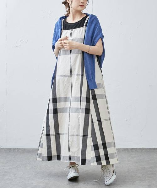 PUAL CE CIN(ピュアルセシン)の「【Du noir】WEB限定カラーあり/ダブルストラップ ビッグチェックキャミワンピース(ワンピース・レディース・ブラック系/ベージュ系/ネイビー×ホワイト/イエロー×グリーン・FREE)」の5枚目の写真