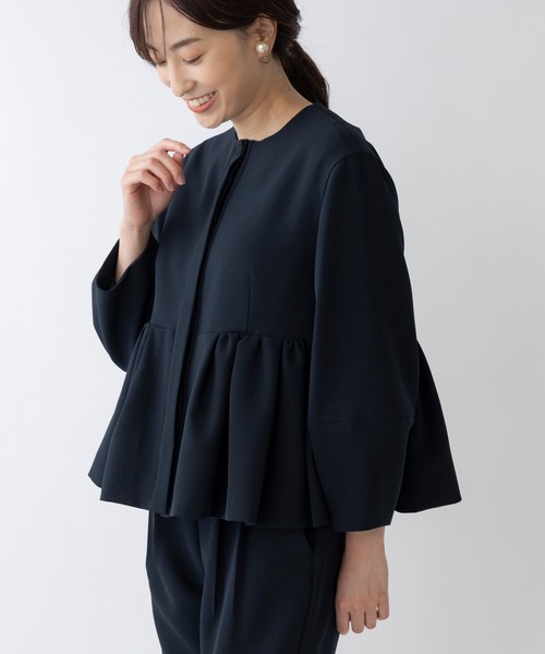 新品 タグ付 SONO NAVY Mum ソーノ ノーカラー　フレアジャケット Sono ジャケット ノーカラージャケット 「SONO/ソーノ