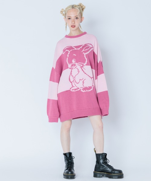 Candy Stripper(キャンディストリッパー)の「BUNNY BORDER ニット(ニット/セーター・レディース・イエロー/ピンク/オフホワイト・2)」の3枚目の写真