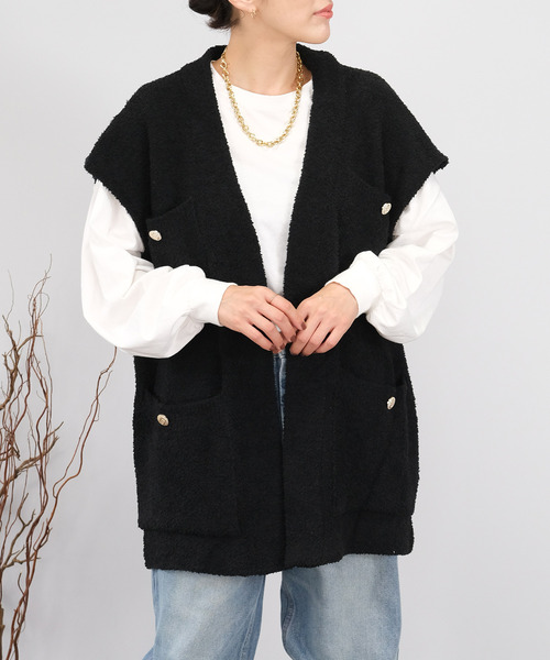 ＡＮＤＪ（アンドジェイ）の「【2022/AW】【ANDJ MADE】オーバーサイズループヤーンニットベスト（ベスト・レディース・ブラック/オフホワイト・M）」の9枚目の写真