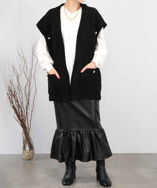 ＡＮＤＪ（アンドジェイ）の「【2022/AW】【ANDJ MADE】オーバーサイズループヤーンニットベスト（ベスト・レディース・ブラック/オフホワイト・M）」の11枚目の写真