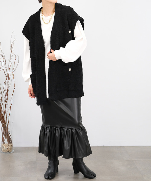 ＡＮＤＪ（アンドジェイ）の「【2022/AW】【ANDJ MADE】オーバーサイズループヤーンニットベスト（ベスト・レディース・ブラック/オフホワイト・M）」の13枚目の写真