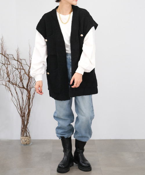 ＡＮＤＪ（アンドジェイ）の「【2022/AW】【ANDJ MADE】オーバーサイズループヤーンニットベスト（ベスト・レディース・ブラック/オフホワイト・M）」の15枚目の写真