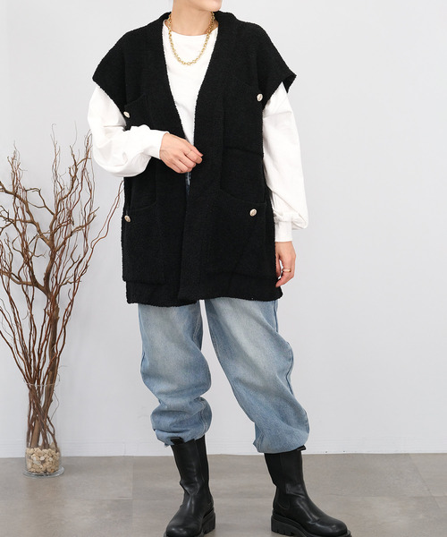 ＡＮＤＪ（アンドジェイ）の「【2022/AW】【ANDJ MADE】オーバーサイズループヤーンニットベスト（ベスト・レディース・ブラック/オフホワイト・M）」の5枚目の写真