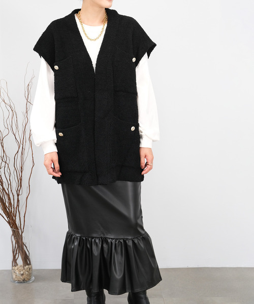 ＡＮＤＪ（アンドジェイ）の「【2022/AW】【ANDJ MADE】オーバーサイズループヤーンニットベスト（ベスト・レディース・ブラック/オフホワイト・M）」の7枚目の写真