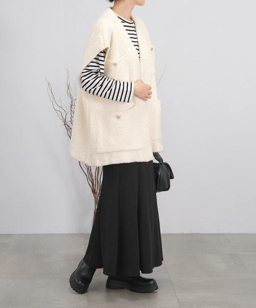 ＡＮＤＪ（アンドジェイ）の「【2022/AW】【ANDJ MADE】オーバーサイズループヤーンニットベスト（ベスト・レディース・ブラック/オフホワイト・M）」の8枚目の写真