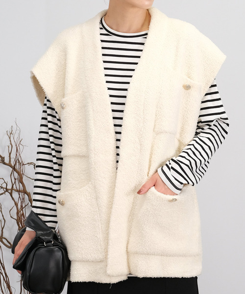 ＡＮＤＪ（アンドジェイ）の「【2022/AW】【ANDJ MADE】オーバーサイズループヤーンニットベスト（ベスト・レディース・ブラック/オフホワイト・M）」の18枚目の写真