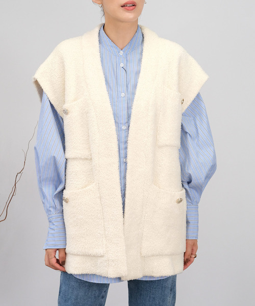 ＡＮＤＪ（アンドジェイ）の「【2022/AW】【ANDJ MADE】オーバーサイズループヤーンニットベスト（ベスト・レディース・ブラック/オフホワイト・M）」の6枚目の写真