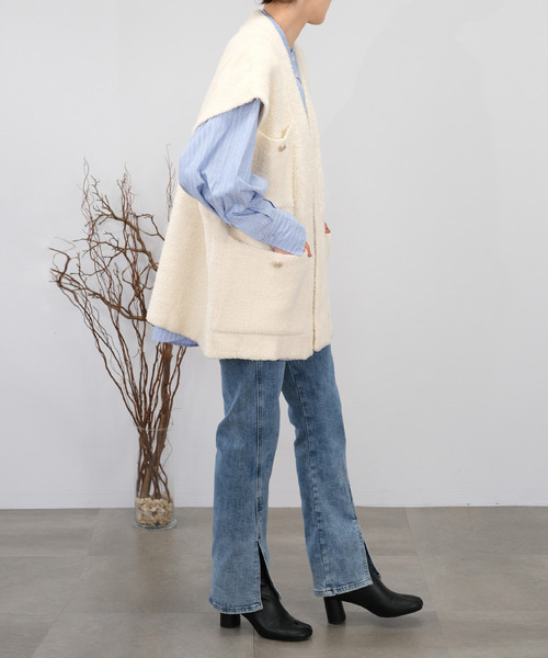 ＡＮＤＪ（アンドジェイ）の「【2022/AW】【ANDJ MADE】オーバーサイズループヤーンニットベスト（ベスト・レディース・ブラック/オフホワイト・M）」の16枚目の写真