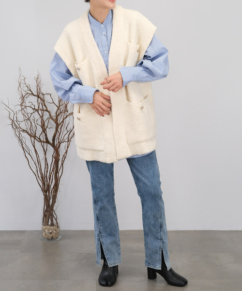 ＡＮＤＪ（アンドジェイ）の「【2022/AW】【ANDJ MADE】オーバーサイズループヤーンニットベスト（ベスト・レディース・ブラック/オフホワイト・M）」の4枚目の写真