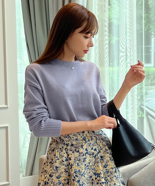 KOBE LETTUCE（コウベレタス）の「[ 岡部あゆみさんコラボ ]クルーネックニットトップス（ニット/セーター・レディース・ターコイズブルー/ブラック/ライトピンク/ブルー系/グレイッシュベージュ/ネイビー/アイボリー・FREE）」の7枚目の写真