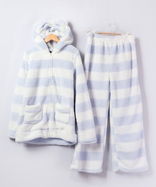 Ree&Mee（リーアンドミー）の「Ree&Mee 2点セット モコモコ ボア ボーダー セットアップ 上下セット クマ耳 ルームウェア パジャマ（ルームウェア/パジャマ・レディース・ピンク/ピンク系その他/ブルー系その他/ブルー・FREE）」の8枚目の写真