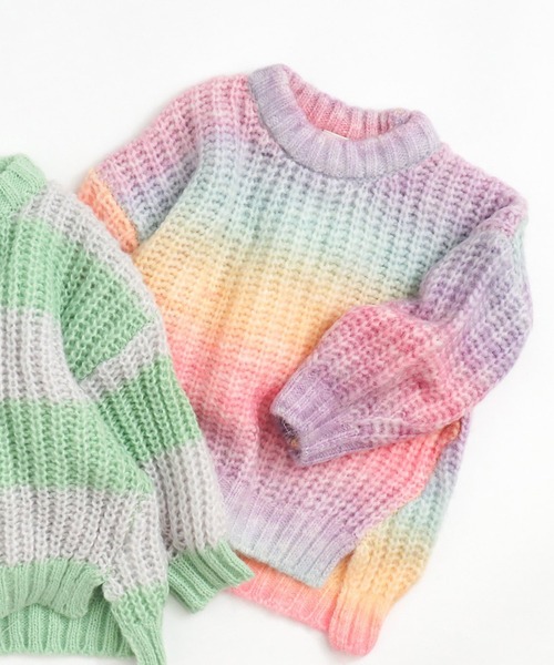 BREEZE（ブリーズ）の「カラフルシャギーニット（ニット/セーター・キッズ・レインボー/ミント・100/90/120/140）」の2枚目の写真