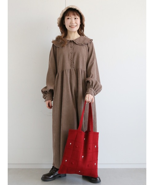 ehka sopo（エヘカソポ）の「コーデュロイフリル襟ワンピース（ワンピース・レディース・ミント/チャコール/キナリ・ﾌﾘ-）」の3枚目の写真
