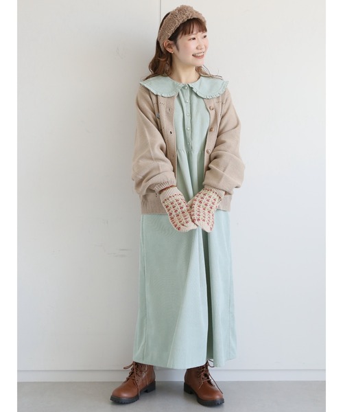 ehka sopo（エヘカソポ）の「コーデュロイフリル襟ワンピース（ワンピース・レディース・ミント/チャコール/キナリ・ﾌﾘ-）」の5枚目の写真