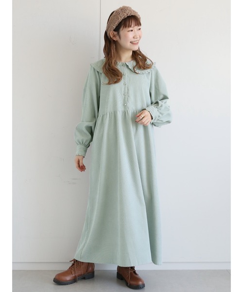 ehka sopo（エヘカソポ）の「コーデュロイフリル襟ワンピース（ワンピース・レディース・ミント/チャコール/キナリ・ﾌﾘ-）」の6枚目の写真