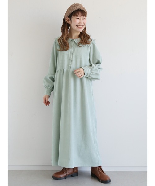ehka sopo（エヘカソポ）の「コーデュロイフリル襟ワンピース（ワンピース・レディース・ミント/チャコール/キナリ・ﾌﾘ-）」の7枚目の写真