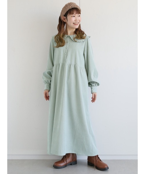 ehka sopo（エヘカソポ）の「コーデュロイフリル襟ワンピース（ワンピース・レディース・ミント/チャコール/キナリ・ﾌﾘ-）」の8枚目の写真