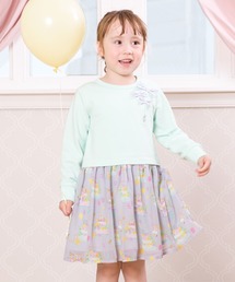 KP | ストレッチミニ裏毛とケーキ柄シフォンのドッキングワンピース(100～130)(ワンピース)