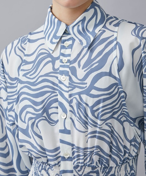 IHNN（イン）の「【IHNN/(イン)】《STUDIOUS別注》ヴァーグプリントウエストシャーリングロングドレス（シャツワンピース・レディース・ブルー/ブラウン・36/38）」の10枚目の写真