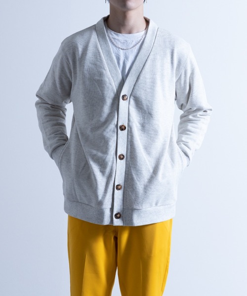 NYLAUS（ナイラス）の「CVC裏毛 5B Vネック スウェットカーディガン（カーディガン/ボレロ・メンズ・ブラック/ブルー/グリーン/オートミール/オレンジ/イエロー・M/LL/L）」の3枚目の写真