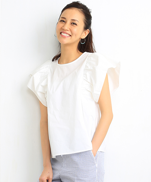 B:MING by BEAMS(ビーミングバイビームス)の「ビーミング by ビームス / 袖フリルブラウス(シャツ/ブラウス・レディース・ホワイト/ブラック/サックスブルー・ONE SIZE)」の1枚目の写真