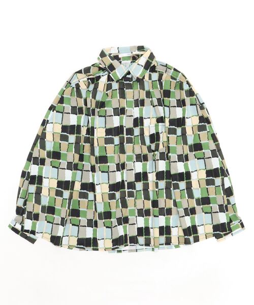 sandy(サンディー)の「sandy/プリントレギュラーカラー比ヨクシャツ(シャツ/ブラウス・レディース・ブラック/ブルー/グレー・FREE)」の2枚目の写真