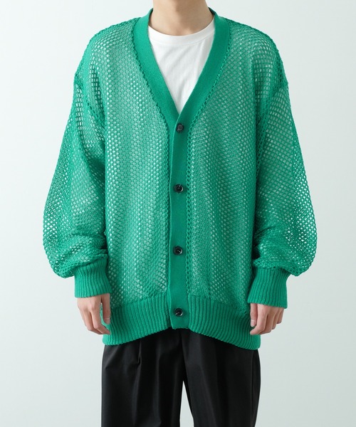 NULL（ヌル）の「【NULL】メッシュ編み カーディガン（カーディガン/ボレロ・メンズ・ブラック/レンガ/グリーン/アイボリー・FREE）」の13枚目の写真