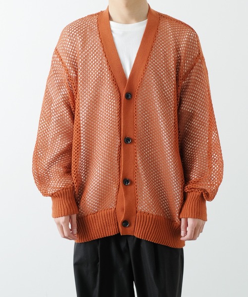 NULL（ヌル）の「【NULL】メッシュ編み カーディガン（カーディガン/ボレロ・メンズ・ブラック/レンガ/グリーン/アイボリー・FREE）」の10枚目の写真