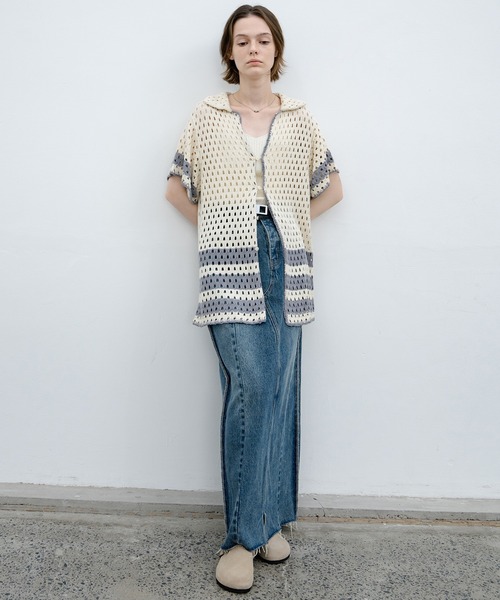 EKCOOKIES（イーケークッキーズ）の「【 EKCOOKIES 】透かし編みニットポロ｜抜け感のある開襟デザイントップス（シャツ/ブラウス・レディース・キナリ・S/M/L）」の19枚目の写真