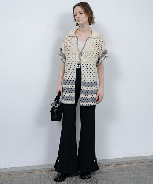 EKCOOKIES（イーケークッキーズ）の「【 EKCOOKIES 】透かし編みニットポロ｜抜け感のある開襟デザイントップス（シャツ/ブラウス・レディース・キナリ・S/M/L）」の17枚目の写真