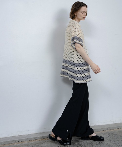 EKCOOKIES（イーケークッキーズ）の「【 EKCOOKIES 】透かし編みニットポロ｜抜け感のある開襟デザイントップス（シャツ/ブラウス・レディース・キナリ・S/M/L）」の12枚目の写真