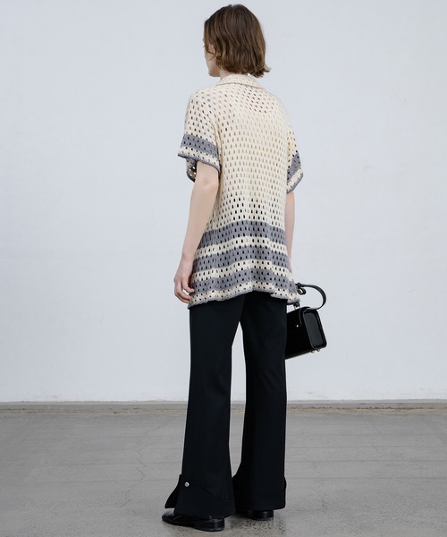 EKCOOKIES（イーケークッキーズ）の「【 EKCOOKIES 】透かし編みニットポロ｜抜け感のある開襟デザイントップス（シャツ/ブラウス・レディース・キナリ・S/M/L）」の10枚目の写真