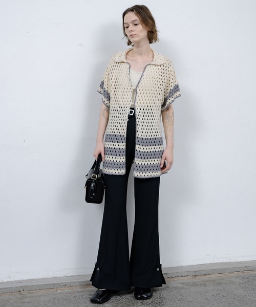 EKCOOKIES（イーケークッキーズ）の「【 EKCOOKIES 】透かし編みニットポロ｜抜け感のある開襟デザイントップス（シャツ/ブラウス・レディース・キナリ・S/M/L）」の7枚目の写真