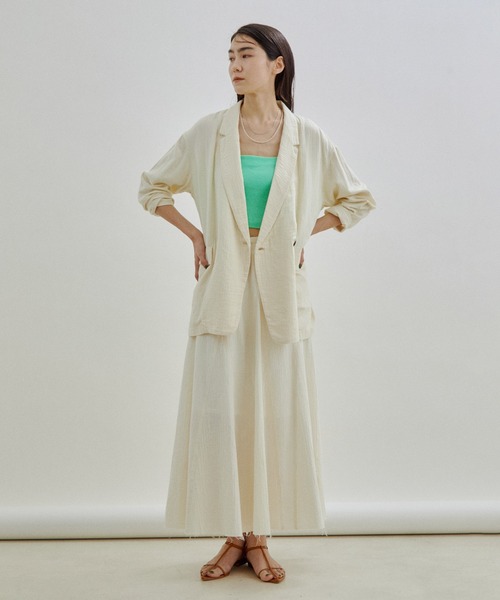 SALON adam et rope'（サロン アダム エ ロペ）の「【セットアップ対応・洗える】オーガニックコットンガーゼフレアースカート（スカート・レディース・オフホワイト/スミクロ・FREE）」の3枚目の写真