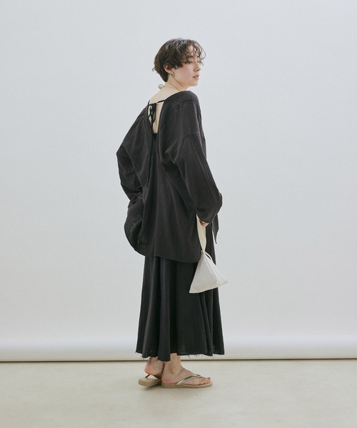 SALON adam et rope'（サロン アダム エ ロペ）の「【セットアップ対応・洗える】オーガニックコットンガーゼフレアースカート（スカート・レディース・オフホワイト/スミクロ・FREE）」の15枚目の写真