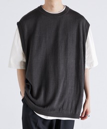 【レイヤード2点セット】アンサンブル ニットベスト+ルーズベーシックTシャツ
