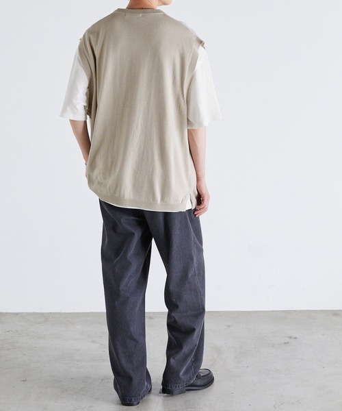 Anchor Smith（アンカー スミス）の「【レイヤード2点セット】アンサンブル ニットベスト＋ルーズベーシックTシャツ（ベスト・メンズ・ネイビー/チャコール/ブラック/グレイッシュベージュ/サックスブルー・M/L）」の6枚目の写真
