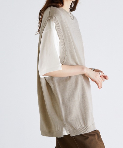 Anchor Smith（アンカー スミス）の「【レイヤード2点セット】アンサンブル ニットベスト＋ルーズベーシックTシャツ（ベスト・メンズ・ネイビー/チャコール/ブラック/グレイッシュベージュ/サックスブルー・M/L）」の9枚目の写真