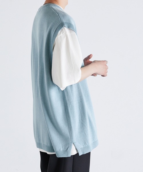 Anchor Smith（アンカー スミス）の「【レイヤード2点セット】アンサンブル ニットベスト＋ルーズベーシックTシャツ（ベスト・メンズ・ネイビー/チャコール/ブラック/グレイッシュベージュ/サックスブルー・M/L）」の14枚目の写真