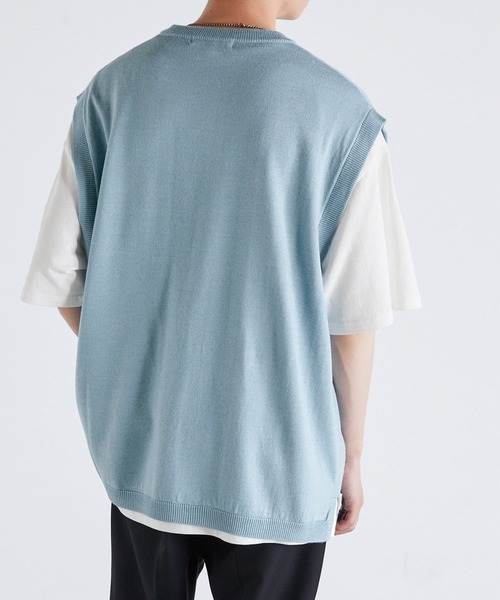 Anchor Smith（アンカー スミス）の「【レイヤード2点セット】アンサンブル ニットベスト＋ルーズベーシックTシャツ（ベスト・メンズ・ネイビー/チャコール/ブラック/グレイッシュベージュ/サックスブルー・M/L）」の15枚目の写真
