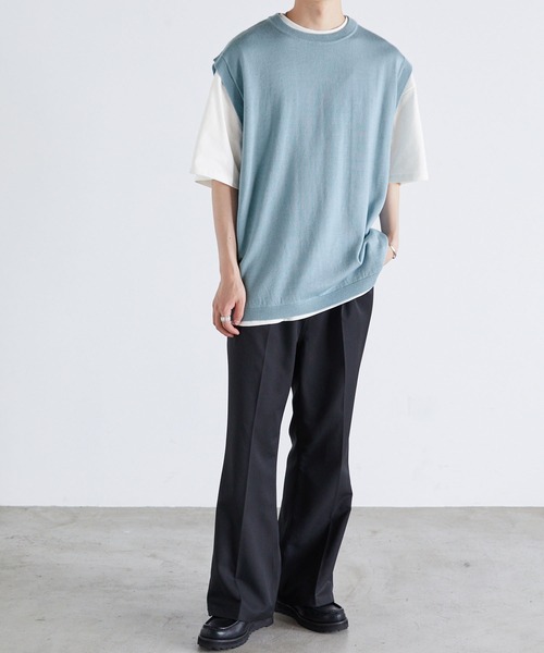 Anchor Smith（アンカー スミス）の「【レイヤード2点セット】アンサンブル ニットベスト＋ルーズベーシックTシャツ（ベスト・メンズ・ネイビー/チャコール/ブラック/グレイッシュベージュ/サックスブルー・M/L）」の16枚目の写真