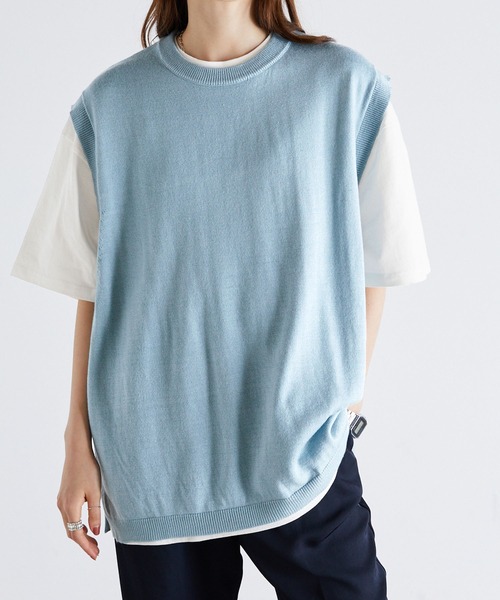 Anchor Smith（アンカー スミス）の「【レイヤード2点セット】アンサンブル ニットベスト＋ルーズベーシックTシャツ（ベスト・メンズ・ネイビー/チャコール/ブラック/グレイッシュベージュ/サックスブルー・M/L）」の19枚目の写真