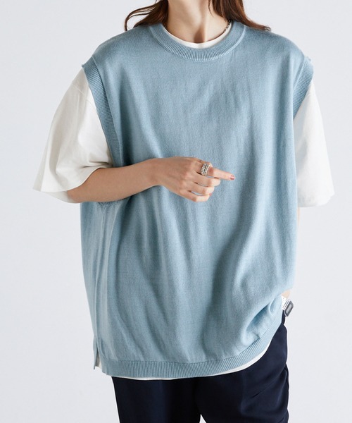 Anchor Smith（アンカー スミス）の「【レイヤード2点セット】アンサンブル ニットベスト＋ルーズベーシックTシャツ（ベスト・メンズ・ネイビー/チャコール/ブラック/グレイッシュベージュ/サックスブルー・M/L）」の20枚目の写真