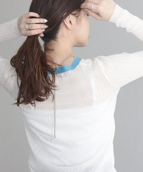 fredy emue（フレディエミュ）の「ワイドリブ配色シアーカーディガン（カーディガン/ボレロ・レディース・ネイビー/ライトグレー/オフホワイト・38）」の4枚目の写真