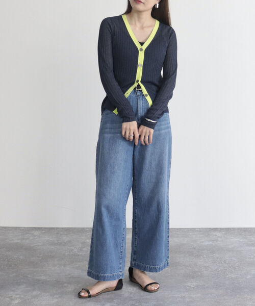 fredy emue（フレディエミュ）の「ワイドリブ配色シアーカーディガン（カーディガン/ボレロ・レディース・ネイビー/ライトグレー/オフホワイト・38）」の19枚目の写真