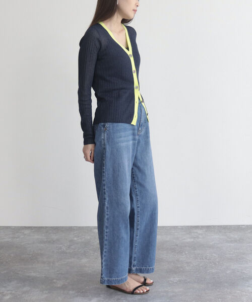 fredy emue（フレディエミュ）の「ワイドリブ配色シアーカーディガン（カーディガン/ボレロ・レディース・ネイビー/ライトグレー/オフホワイト・38）」の10枚目の写真